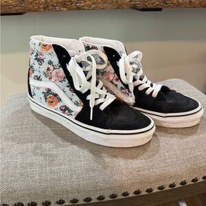 Vans Floral White and Black High-Top Sneakers